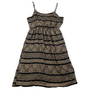 Luscious Los Angeles Floral Lace Chiffon Midi Dress Black Tan Boho Women's Large
